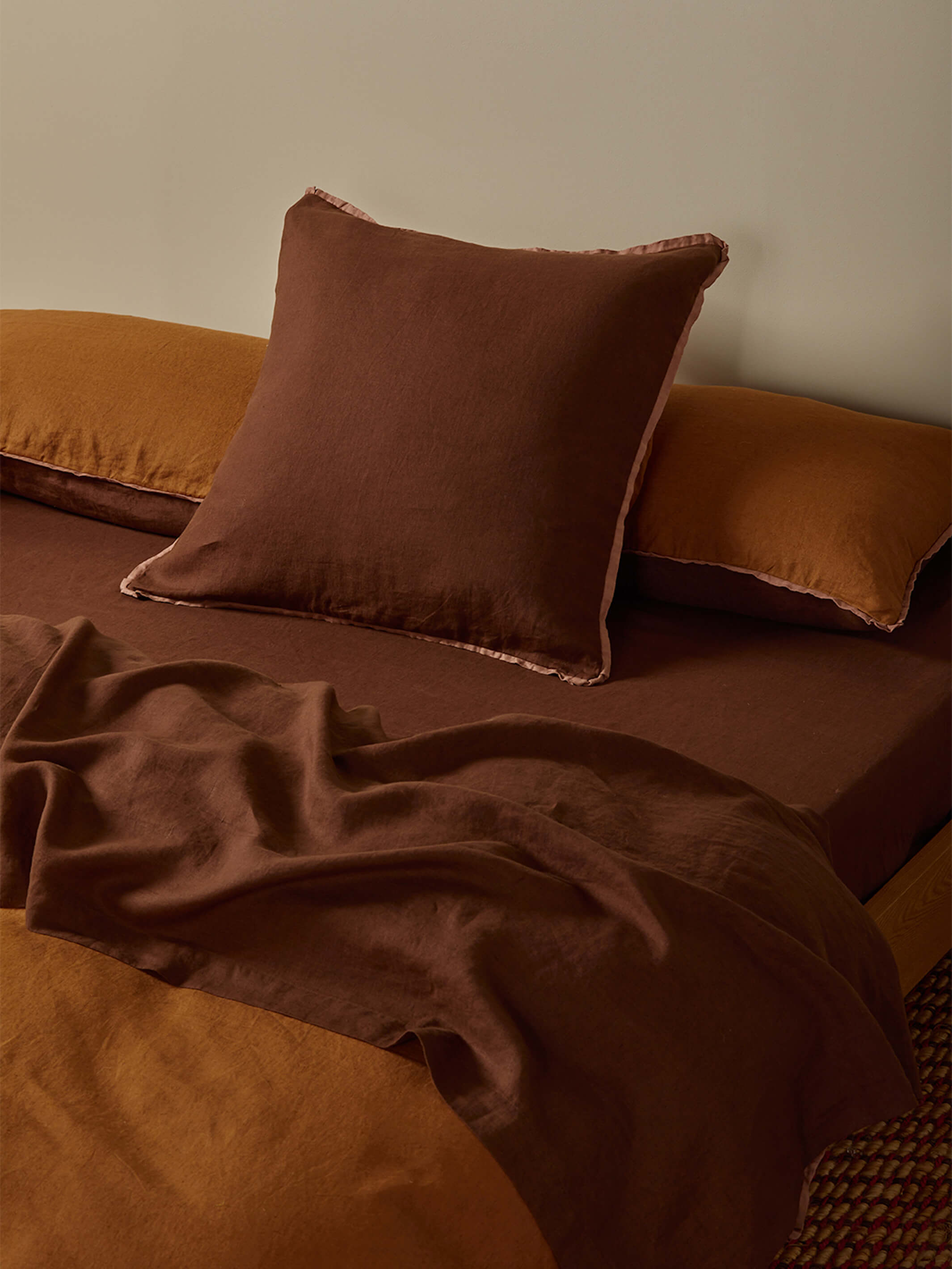 Cocoa & Tan Linen European Pillowcases