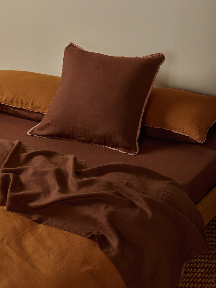 Cocoa & Tan Linen European Pillowcases