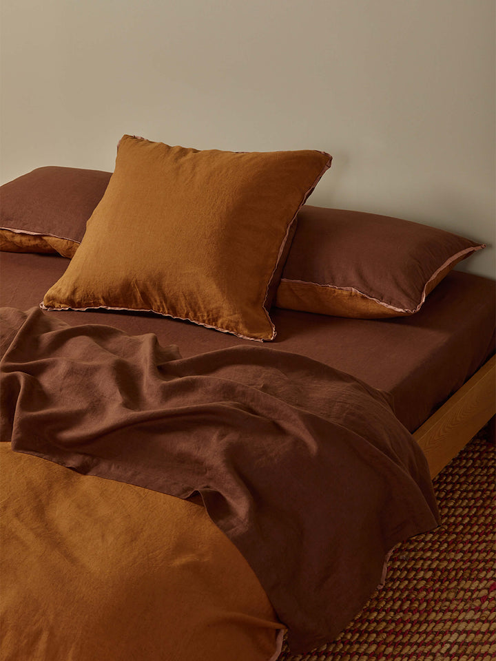 Cocoa & Tan Linen European Pillowcases