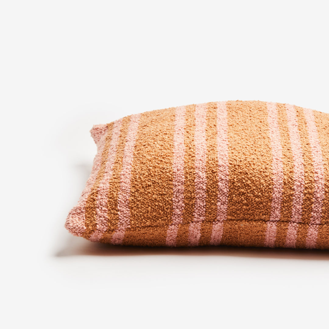 Trio Stripe Tan Pink 60cm Boucle Cushion Detail | Striped Cushion