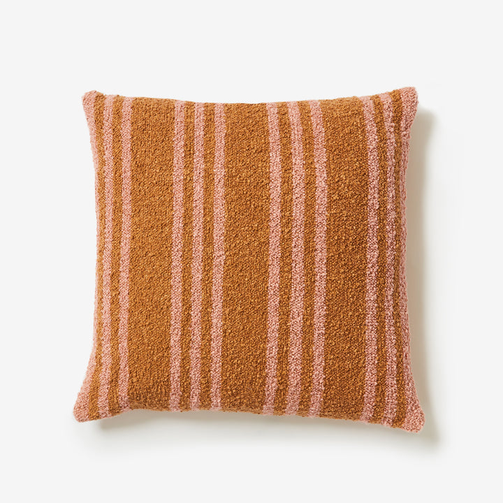 Trio Stripe Tan Pink 60cm Boucle Cushion Front | Striped Cushion
