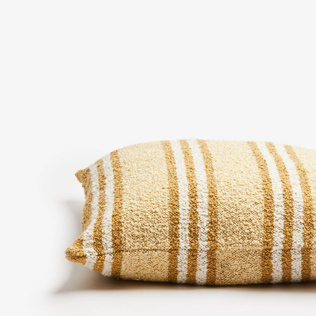 Trio Stripe Ivory Sand 60cm Boucle Cushion Detail | Beige & Cream Striped Cushion