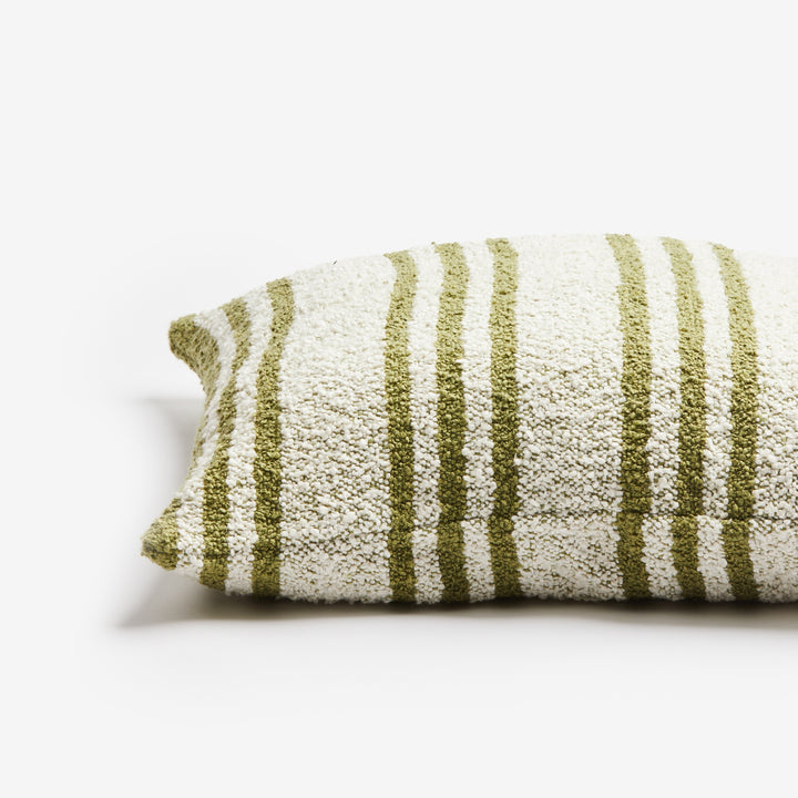 Trio Stripe Khaki Ivory 60cm Boucle Cushion Detail | Green & Cream Striped Cushion