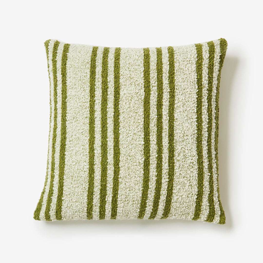 Trio Stripe Khaki Ivory 60cm Boucle Cushion Front | Green & Cream Striped Cushion