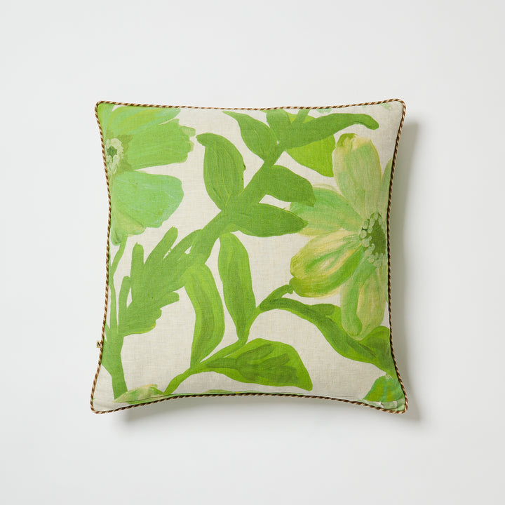 Cornflower Green 60cm Linen Cushion Back | Green Floral Cushion