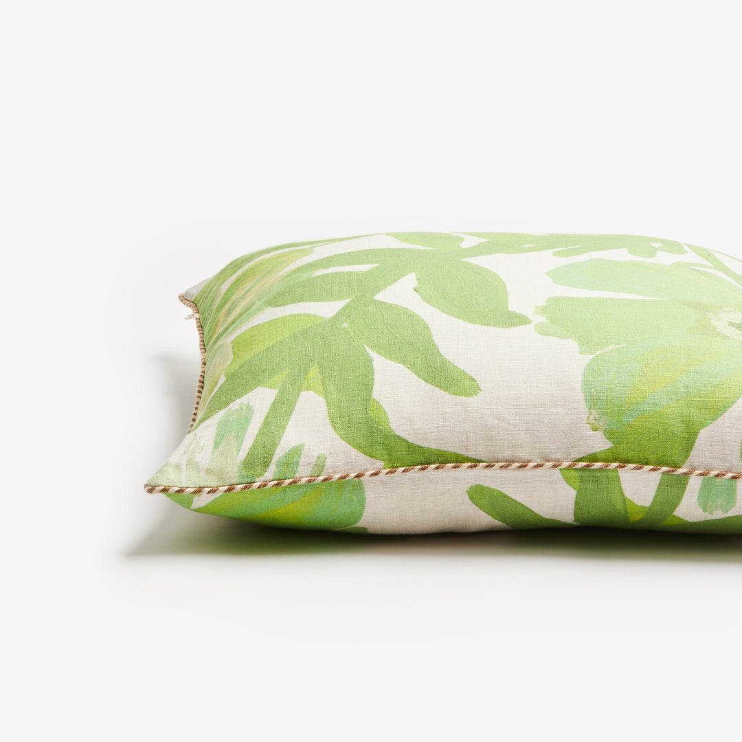 Cornflower Green 60cm Linen Cushion Detail | Green Floral Cushion