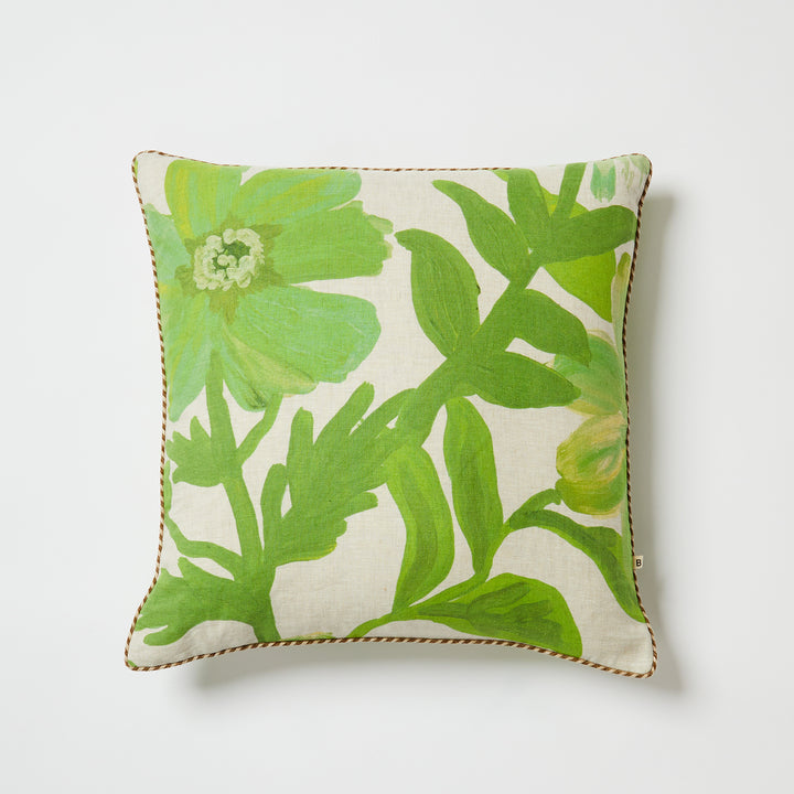 Cornflower Green 60cm Linen Cushion Front | Green Floral Cushion