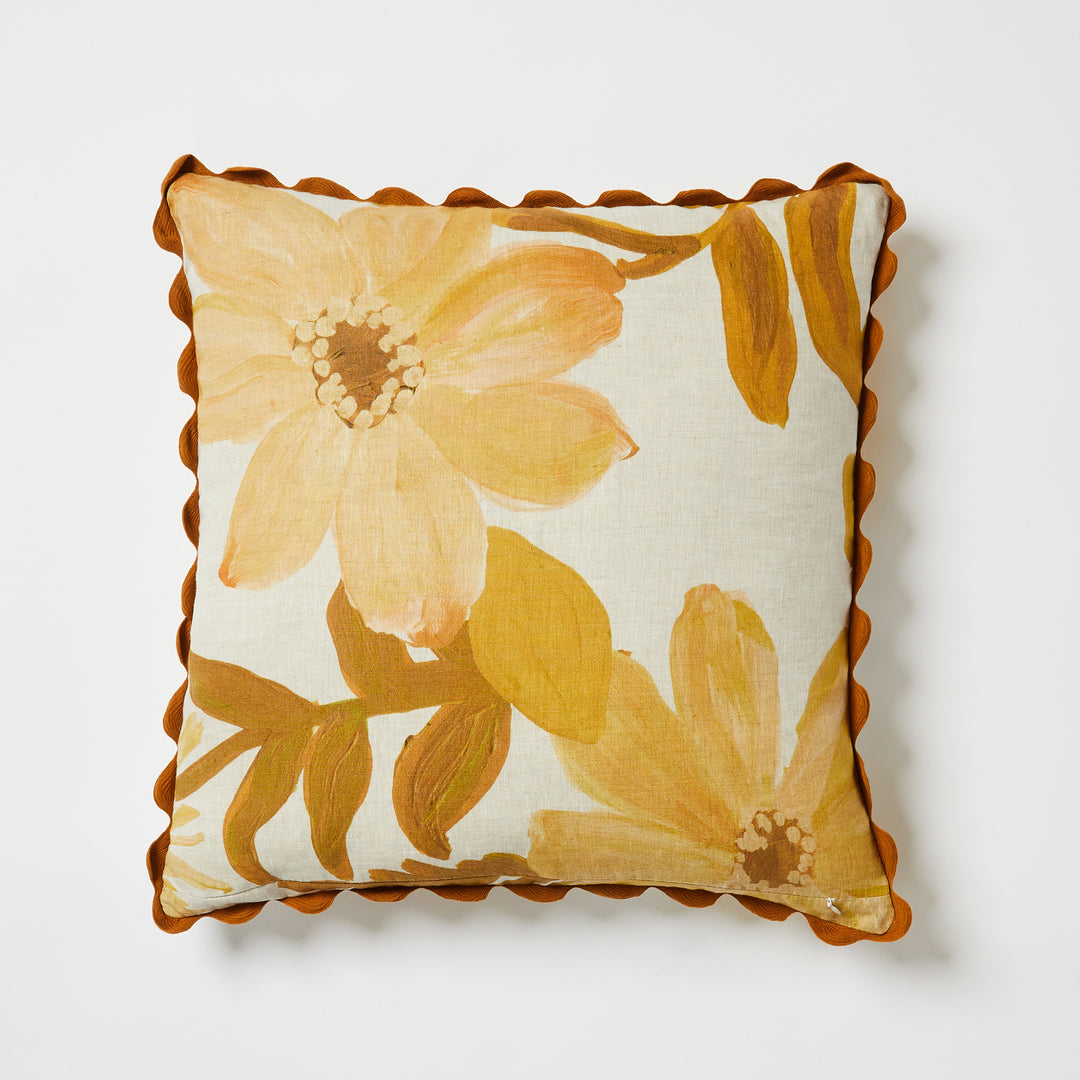 Cornflower Mustard 60cm Linen Cushion Back | Yellow Floral Cushion