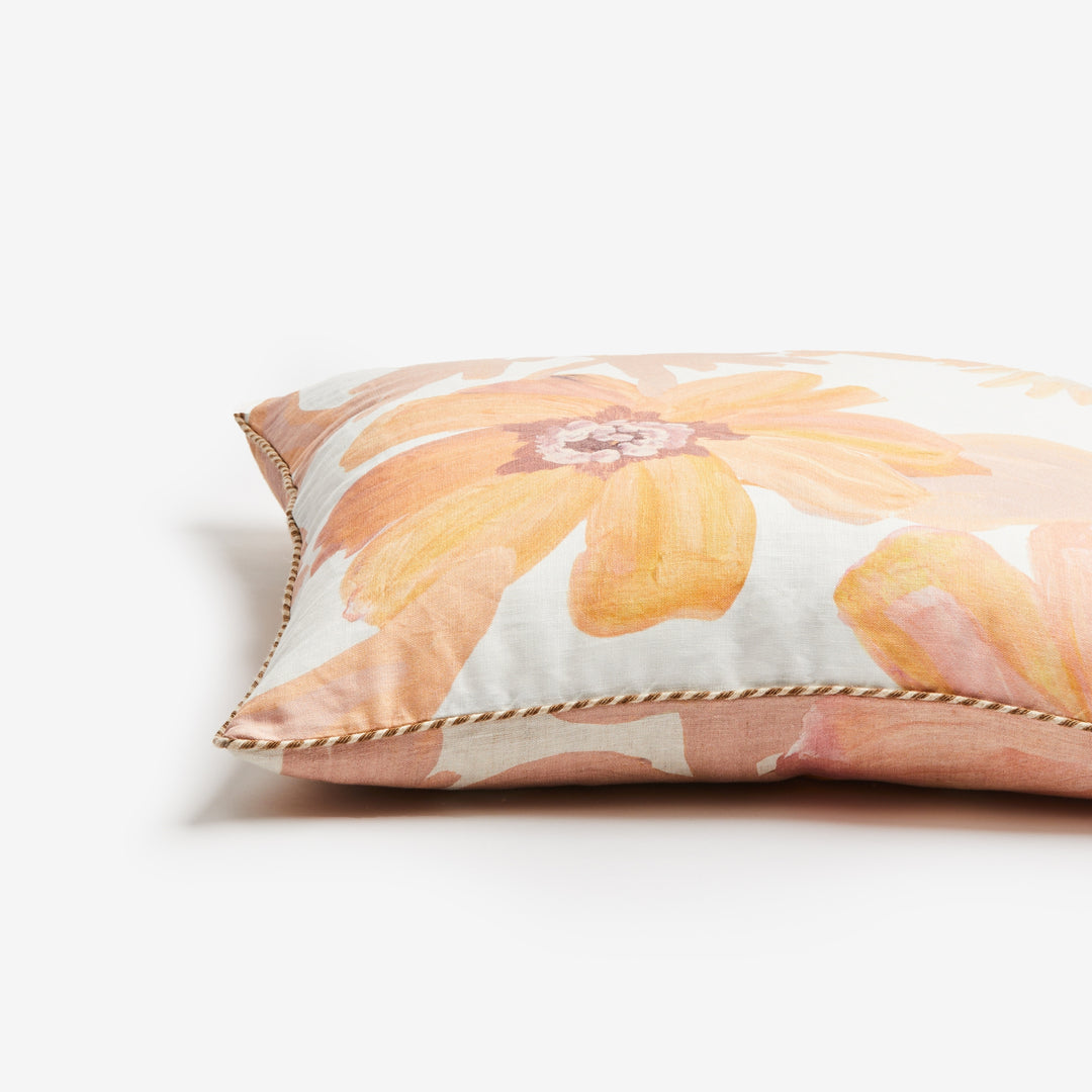 Cornflower Pink 60cm Linen Cushion Detail | Pink Floral Cushion