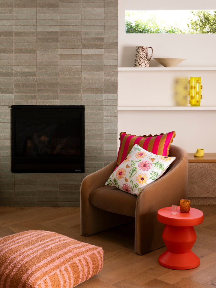 Bold Stripe Tan Pink Cushion