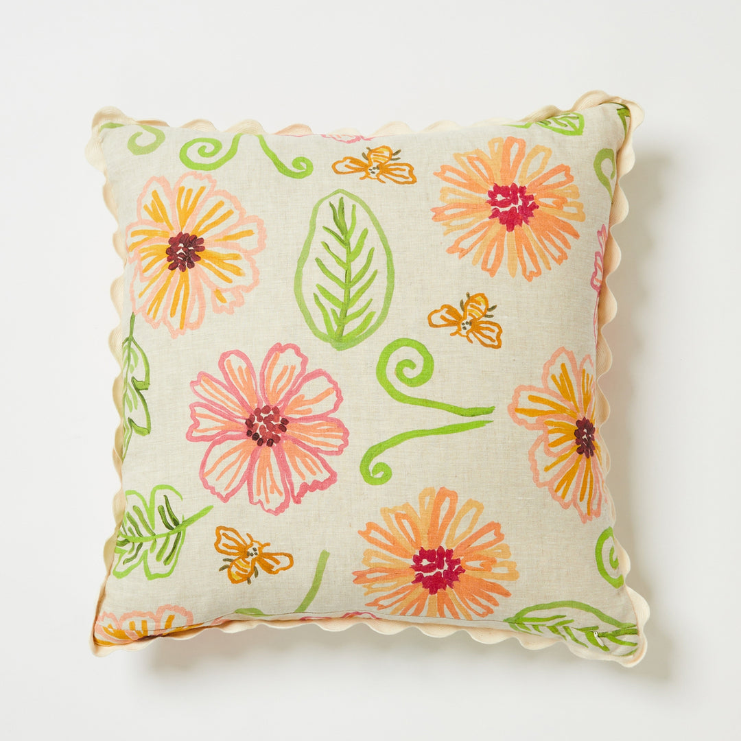 Tendril Multi 60cm Linen Cushion Back | Multicoloured Floral Cushion