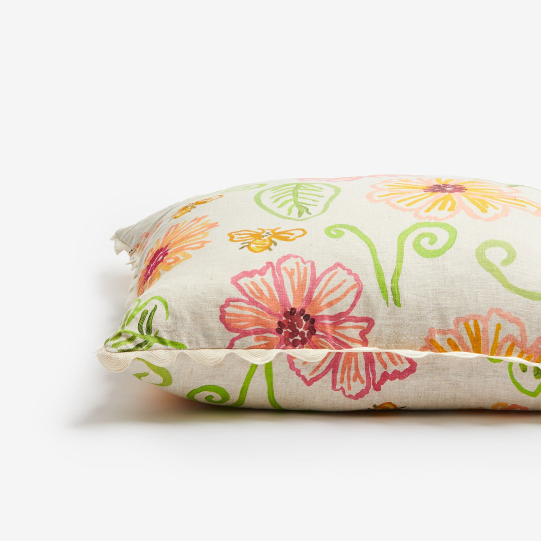 Tendril Multi 60cm Linen Cushion Detail | Multicoloured Floral Cushion