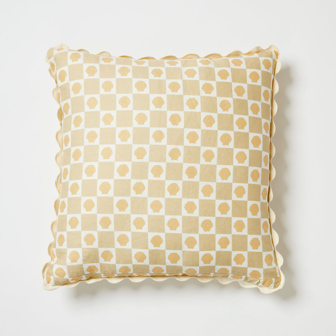 Shell Check Sand Pink 60cm Linen Cushion Back | Beige Check Cushion