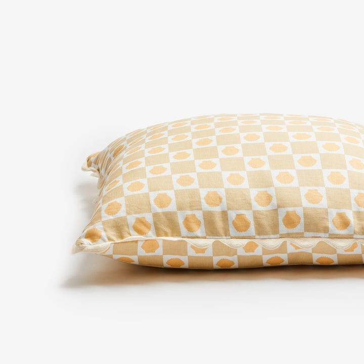 Shell Check Sand Pink 60cm Linen Cushion Detail | Beige Check Cushion