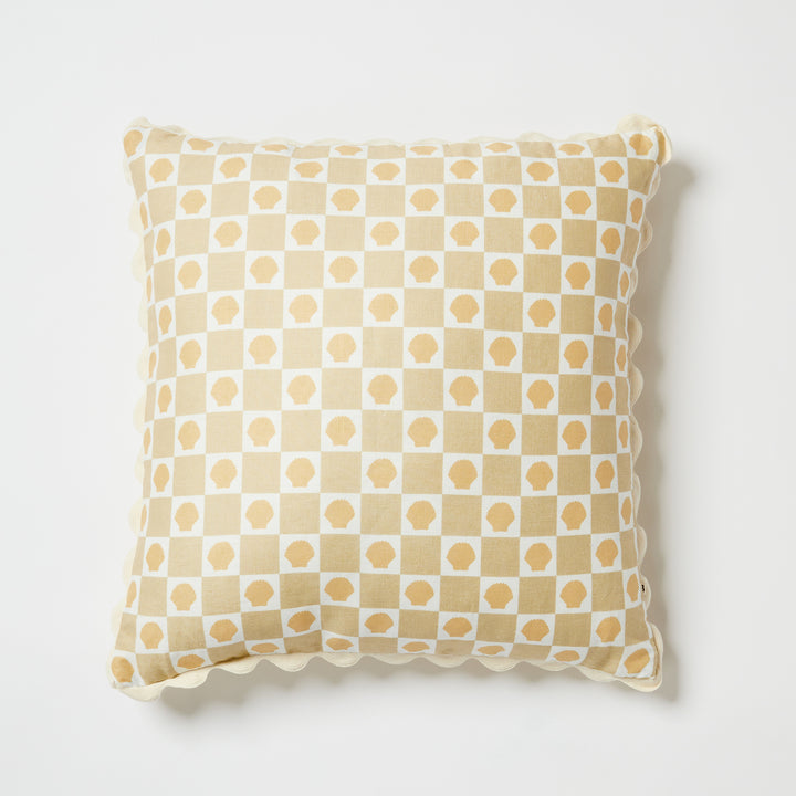Shell Check Sand Pink 60cm Linen Cushion Front | Beige Check Cushion