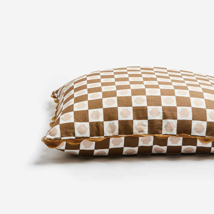 Shell Check Buff Rust 60cm Linen Cushion Detail | Brown Check Cushion