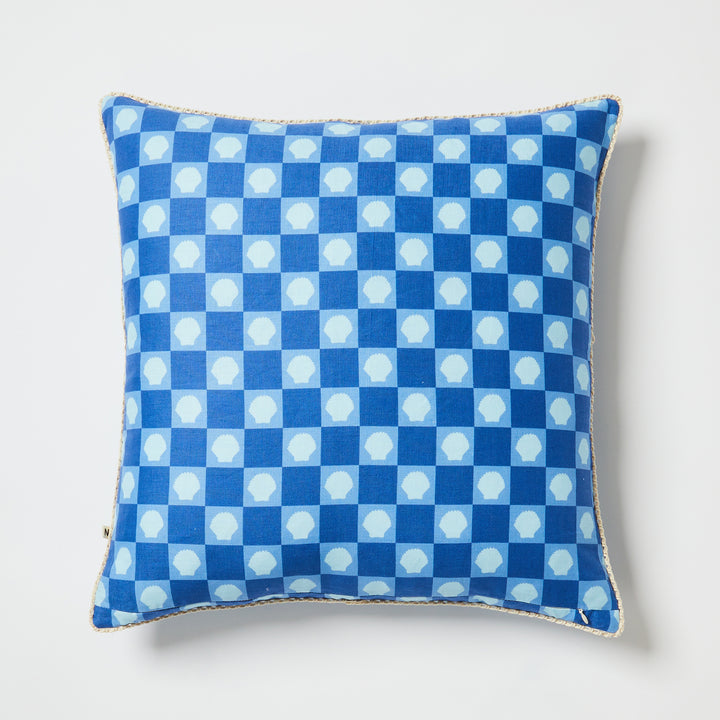 Shell Check Blue 60cm Linen Cushion Back | Blue Check Cushion