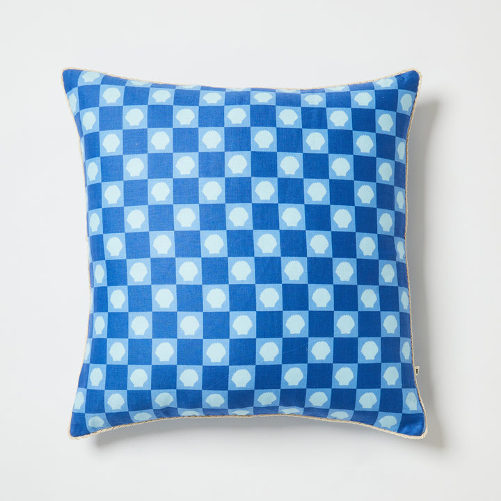 Shell Check Blue 60cm Linen Cushion Front | Blue Check Cushion