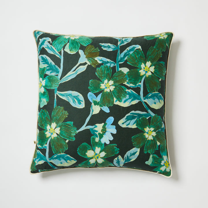 Cosmos Green 60cm Linen Cushion Back | Green & Black Floral Cushion