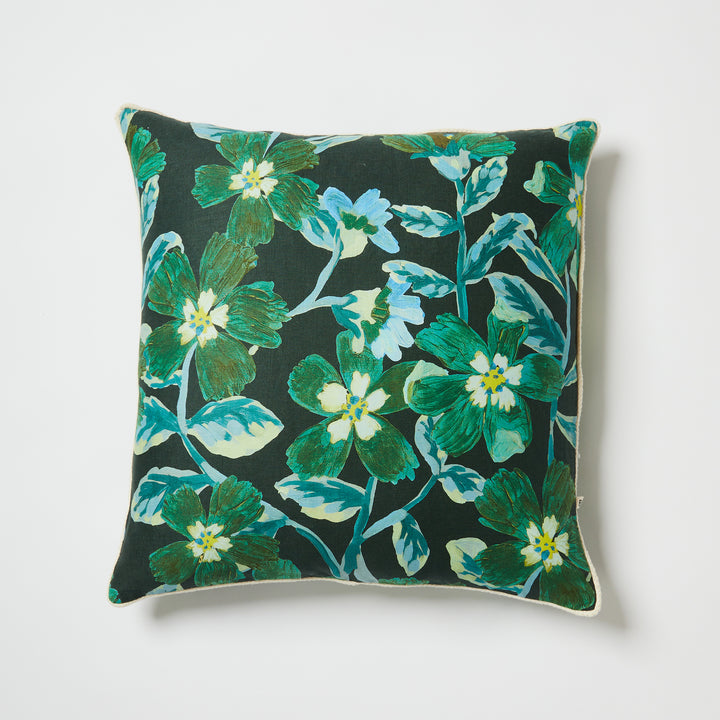 Cosmos Green 60cm Linen Cushion Front | Green & Black Floral Cushion