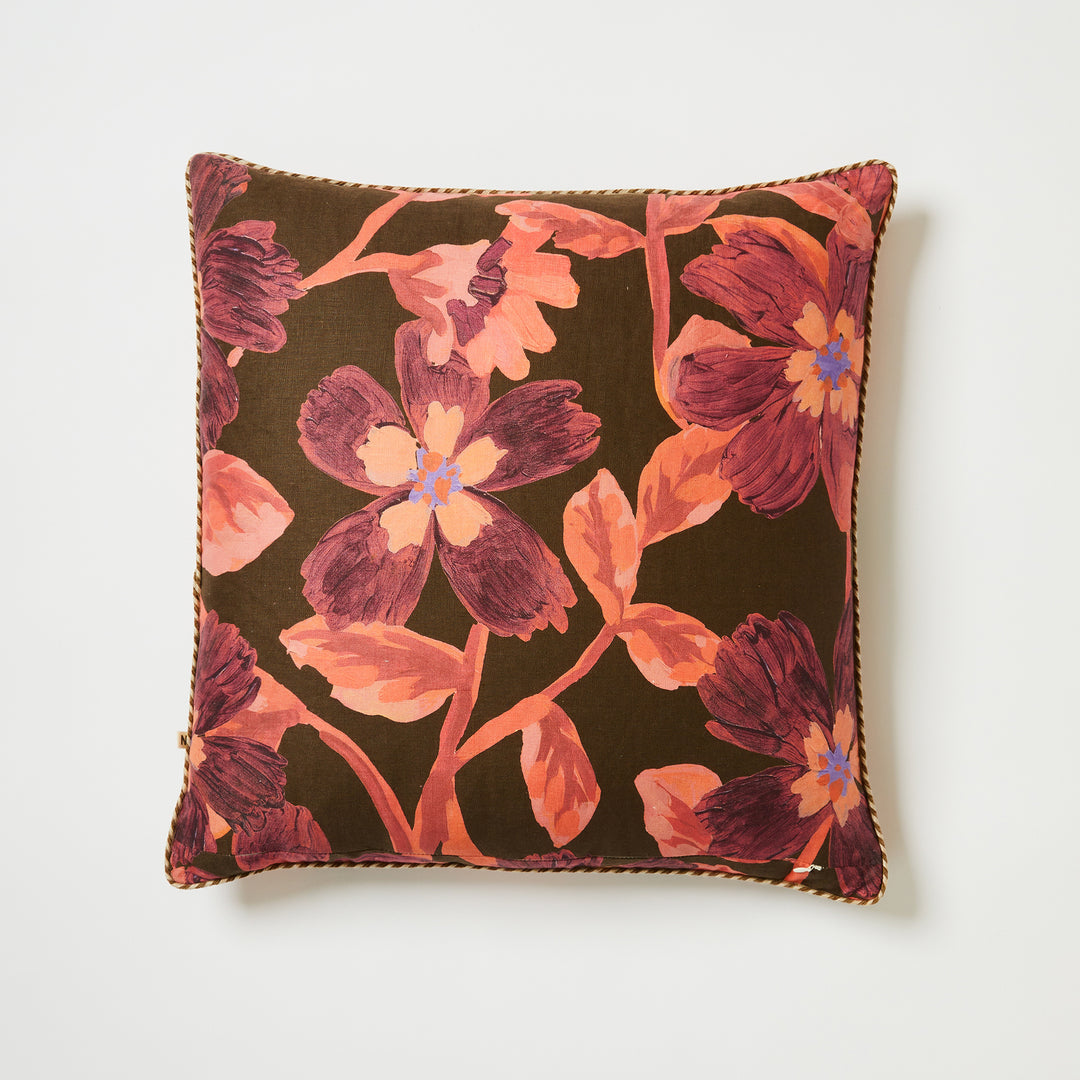 Cosmos Cerise 60cm Linen Cushion Back | Pink & Black Floral Cushion