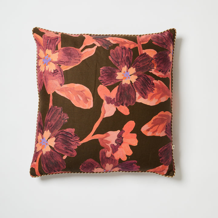 Cosmos Cerise 60cm Linen Cushion Front | Pink & Black Floral Cushion