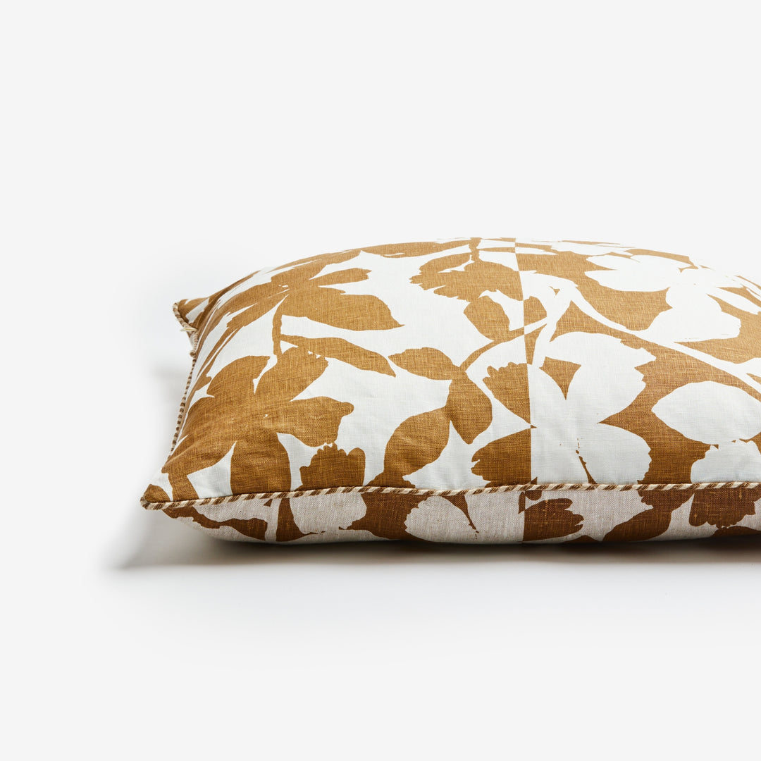 Geranium Cocoa 60cm Linen Cushion Detail | Brown Floral Cushion