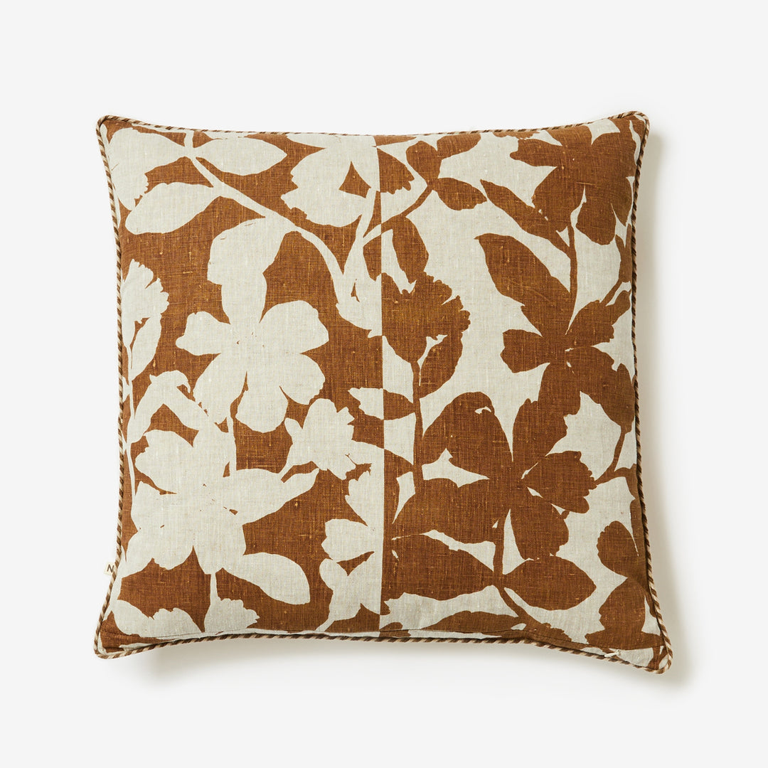 Geranium Cocoa 60cm Linen Cushion Back | Brown Floral Cushion