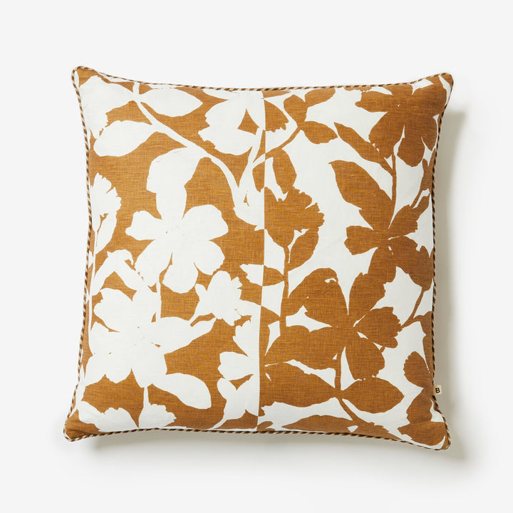 Geranium Cocoa 60cm Linen Cushion Front | Brown Floral Cushion