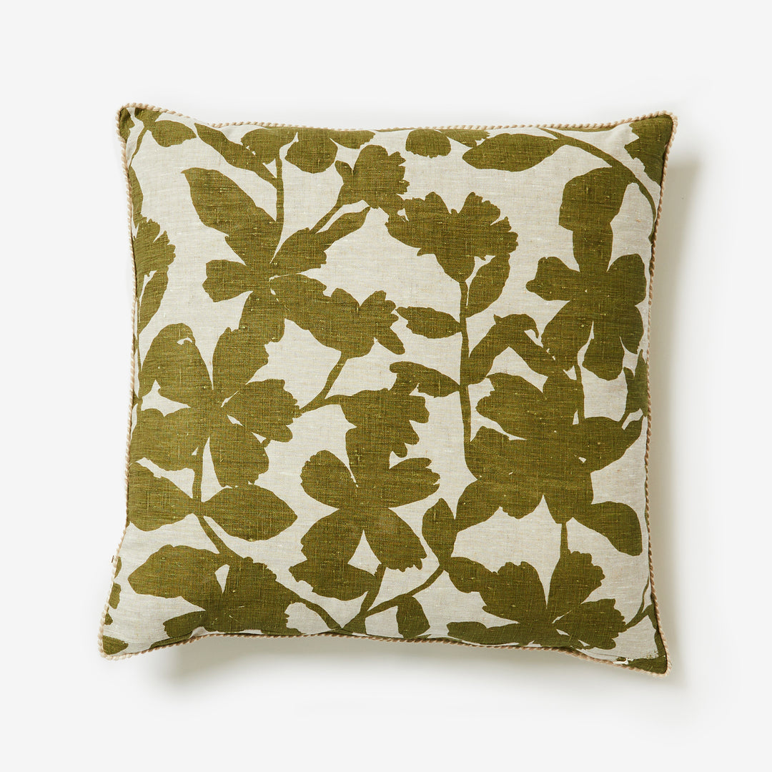 Geranium Khaki 60cm Linen Cushion Back | Green Floral Cushion
