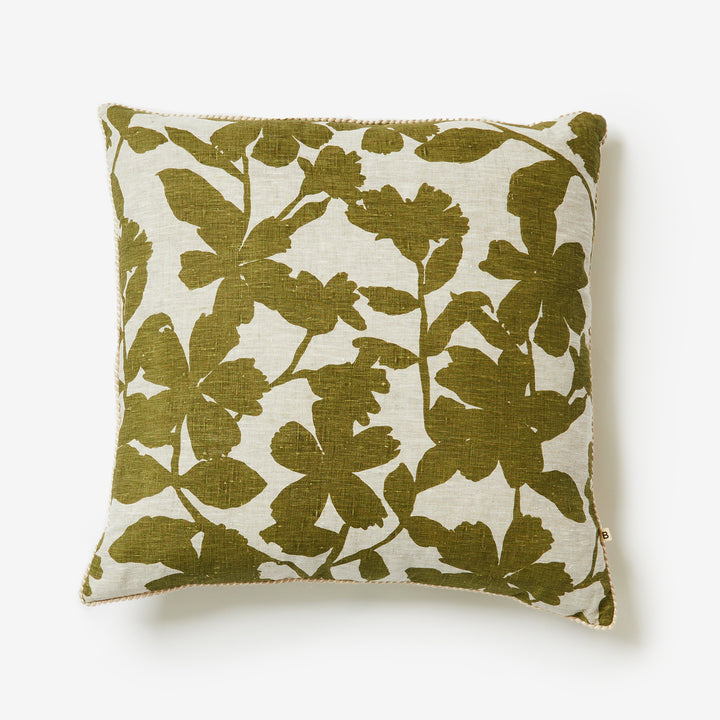 Geranium Khaki 60cm Linen Cushion Front | Green Floral Cushion