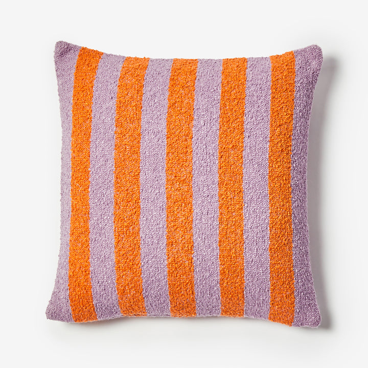 Boucle Stripe Orange Lilac 60cm Cushion Front | Orange & Lilac Striped Cushion