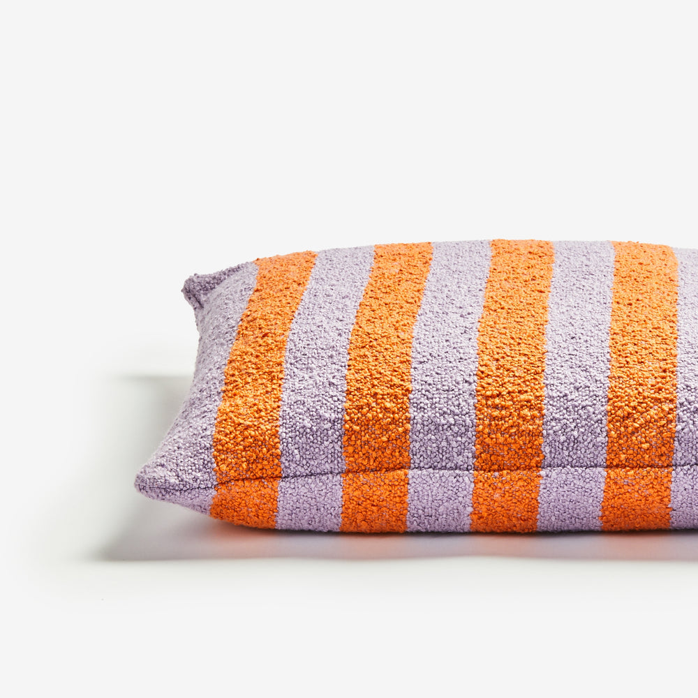 Boucle Stripe Orange Lilac 60cm Cushion Detail | Orange & Lilac Striped Cushion