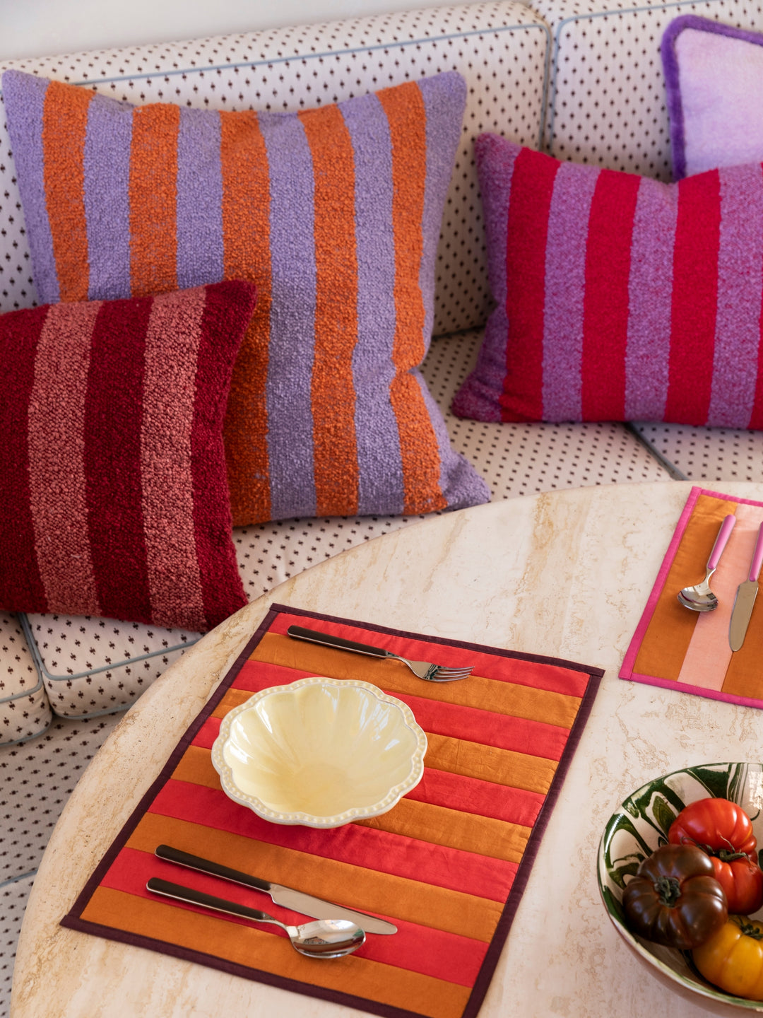 Boucle Stripe Orange Lilac Cushion