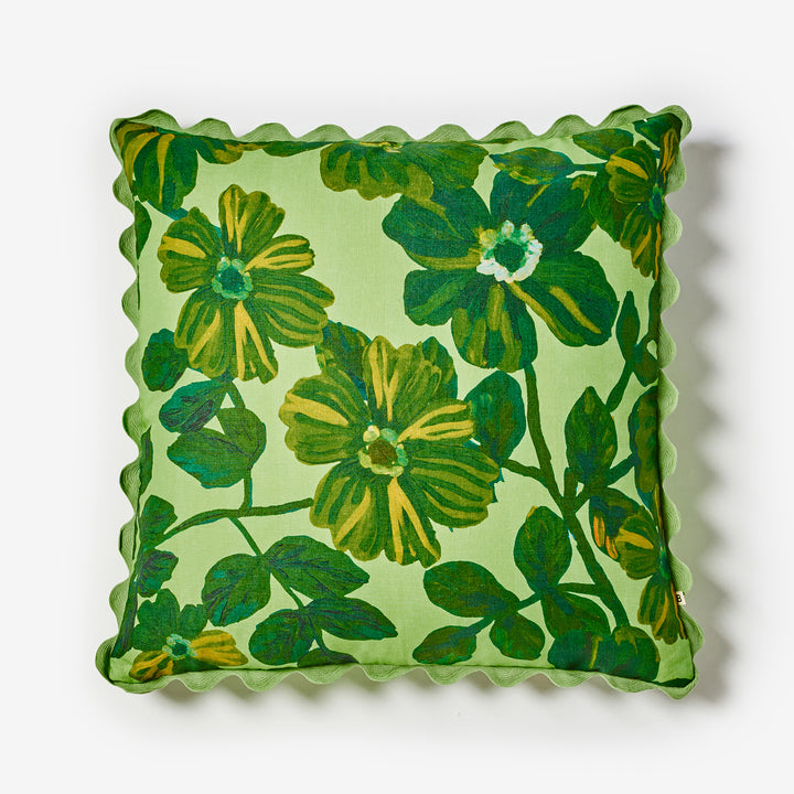 Rosetta Dark Mint 60cm Cushion Front | Green Floral Linen Cushion