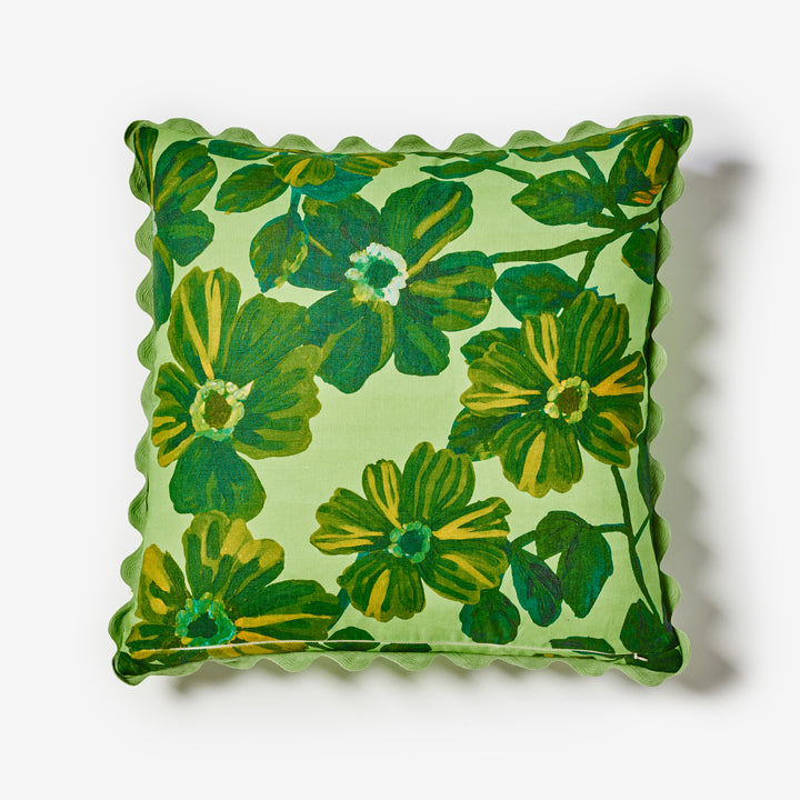 Rosetta Dark Mint 60cm Cushion Back | Green Floral Linen Cushion