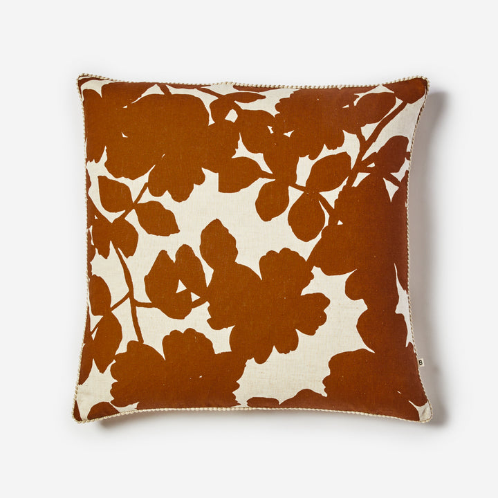 Carmine Cocoa 60cm Cushion Front | Brown Floral Linen Cushion