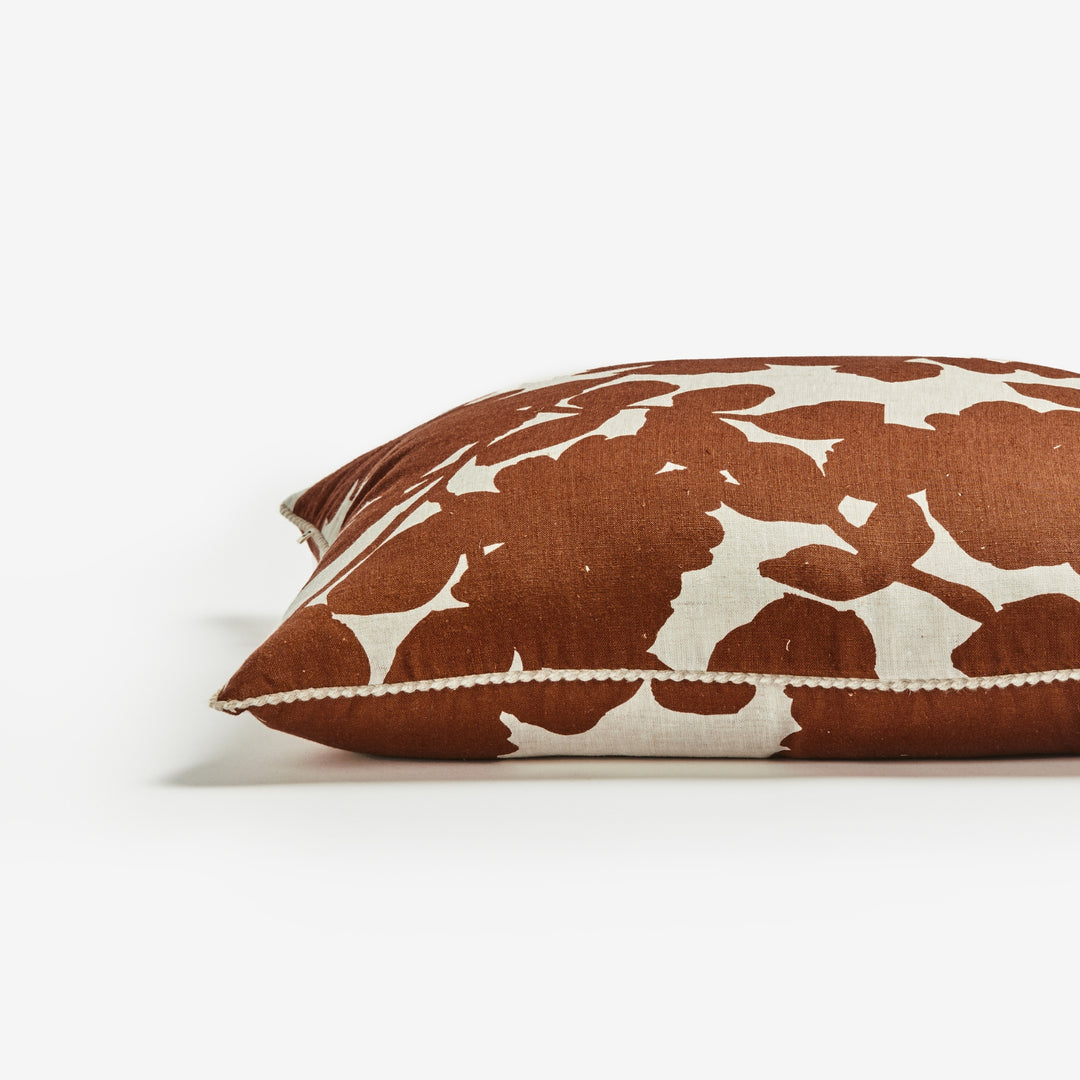 Carmine Cocoa 60cm Cushion Detail | Brown Floral Linen Cushion