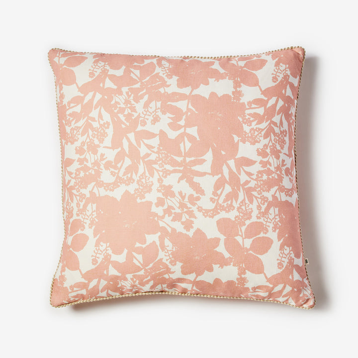 Herb Reverse Beige 60cm Cushion Front | Pink Floral Linen Cushion