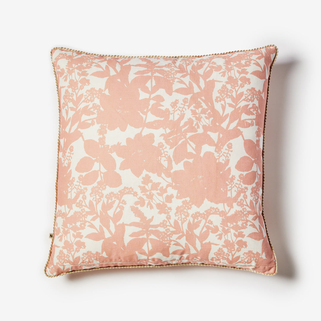 Herb Reverse Beige 60cm Cushion Back | Pink Floral Linen Cushion