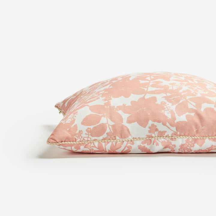 Herb Reverse Beige 60cm Cushion Detail | Pink Floral Linen Cushion