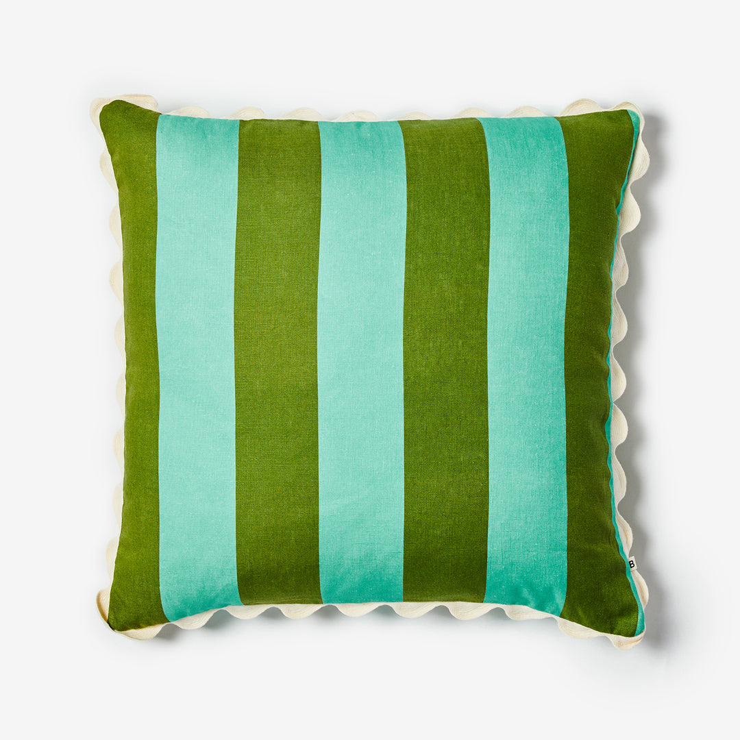 Big Stripe Mint 60cm Cushion Front | Mint Green Striped Linen Cushion