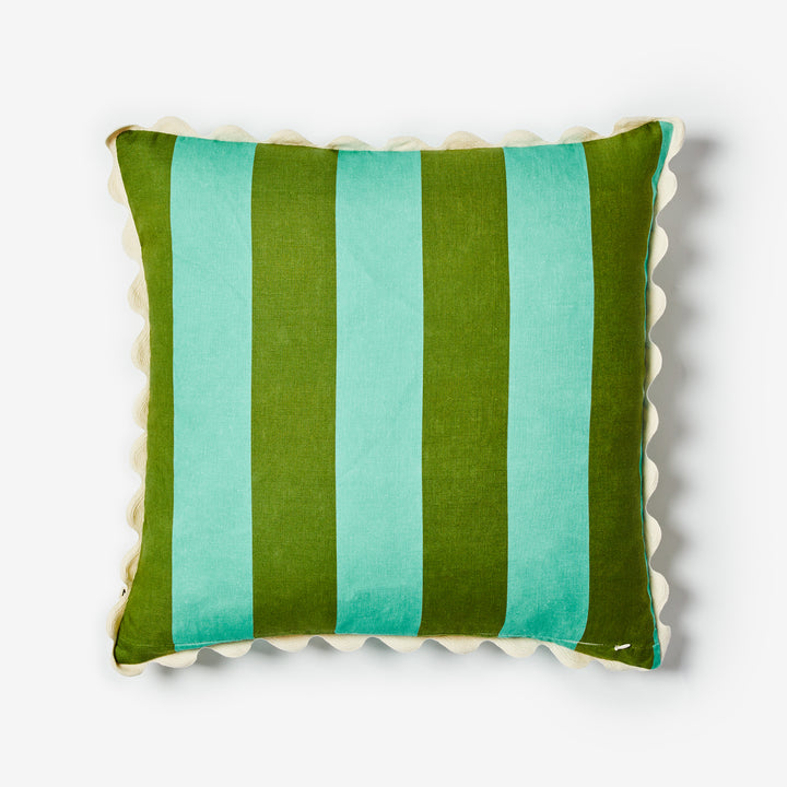 Big Stripe Mint 60cm Cushion Back | Mint Green Striped Linen Cushion