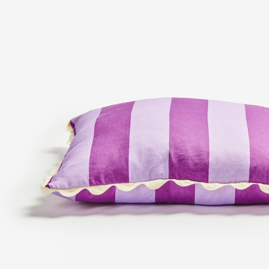 Big Stripe Lilac 60cm Cushion Detail | Purple Striped Linen Cushion