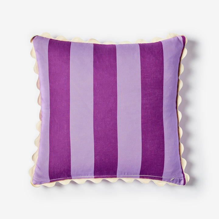 Big Stripe Lilac 60cm Cushion Back | Purple Striped Linen Cushion