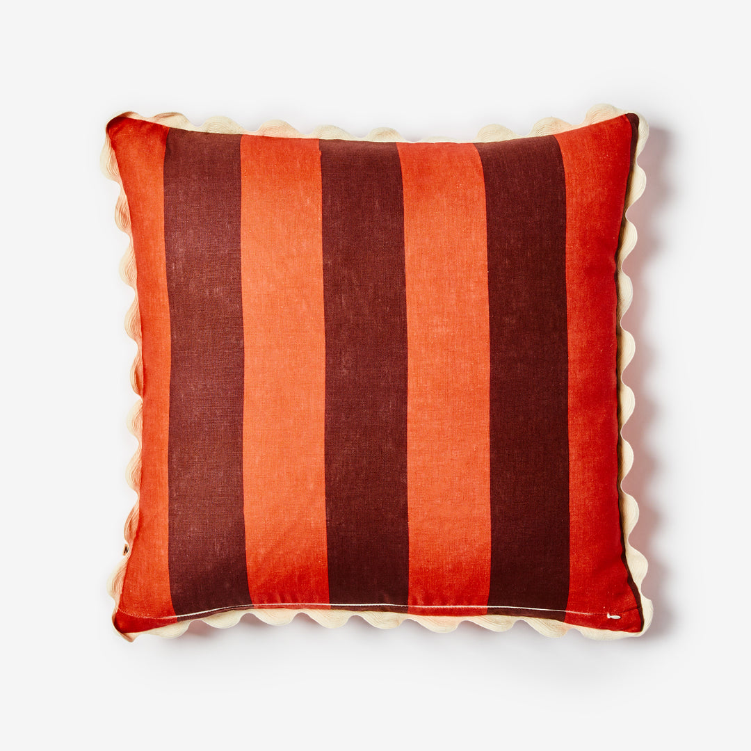 Big Stripe Burgundy 60cm Cushion Back| Burgundy Striped Linen Cushion