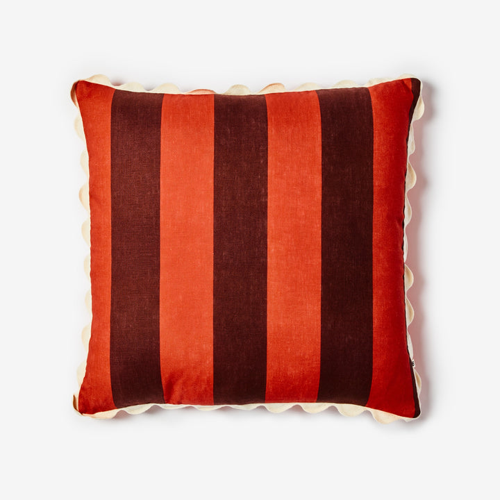 Big Stripe Burgundy 60cm Cushion Front | Burgundy Striped Linen Cushion