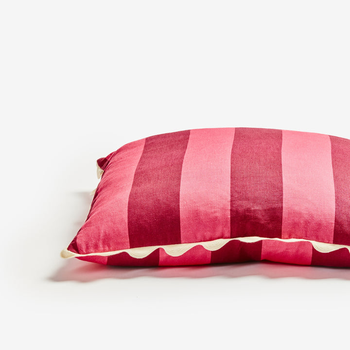 Big Stripe Cerise 60cm Cushion Detail | Pink Striped Linen Cushion