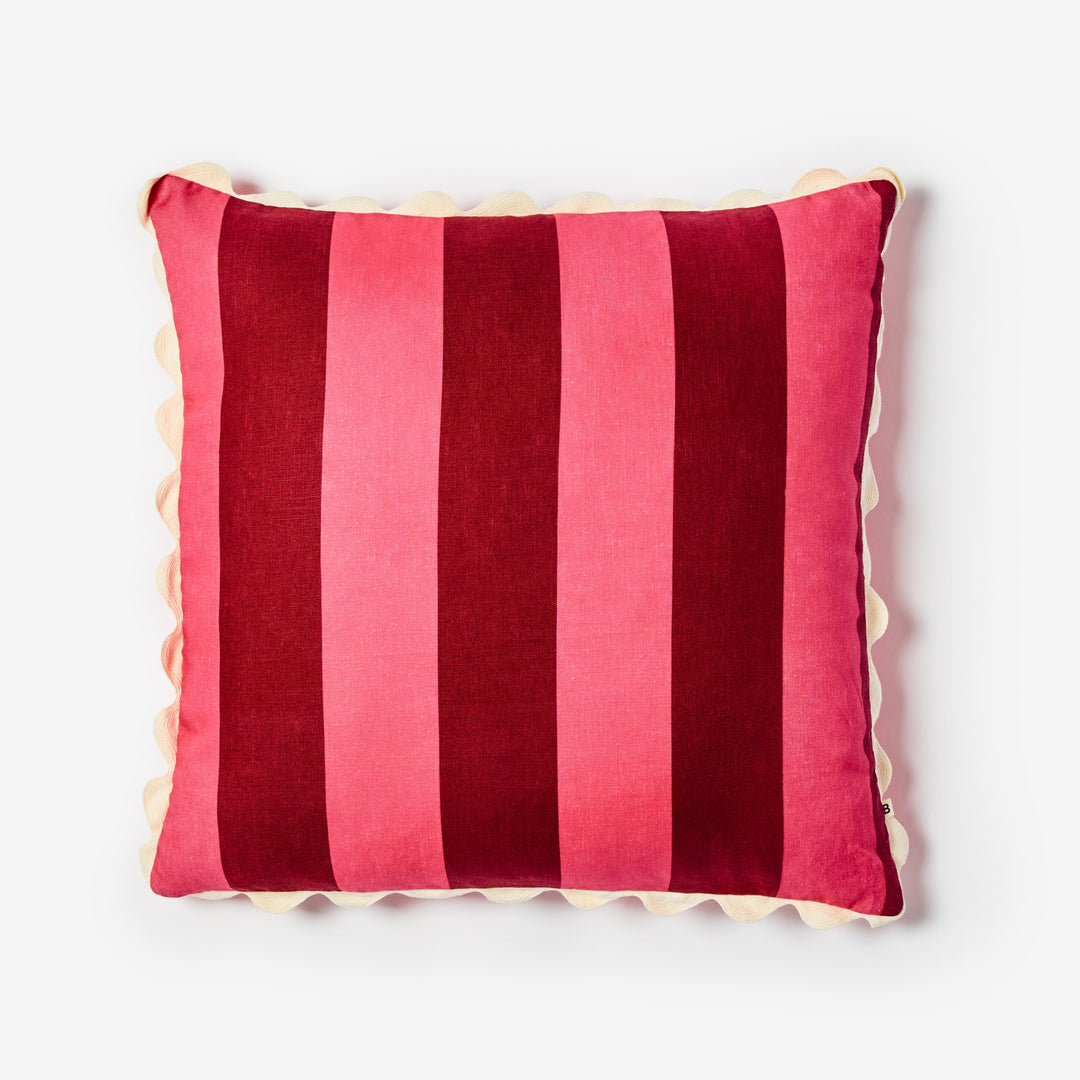 Big Stripe Cerise 60cm Cushion Front | Pink Striped Linen Cushion