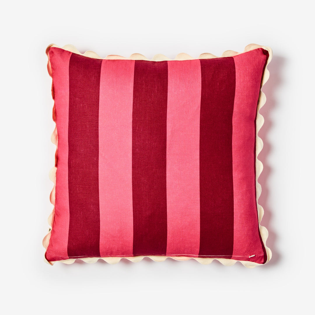 Big Stripe Cerise 60cm Cushion Back | Pink Striped Linen Cushion